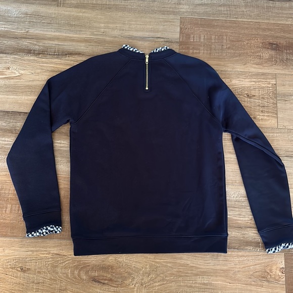 J. Crew Mercantile Navy Gingham Collar Trim Sweatshirt Zip Popover | Small - Picture 4 of 8